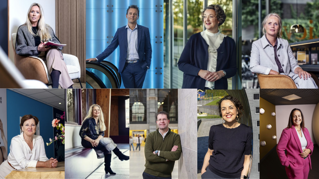 Van links naar rechts: Irene Vernie (EyeCare), Vincent de Bijl (gemeente Utrecht), Agnes Jongkind (Heijmans), Roos Fleuren (DELA), Giena Klaassens (EasyToys), Karina Koopman (Isala), Raymond de Jong (Rijksmuseum), Franca Roseboom (Madurodam) en Iman Eddini (DDL). Copyright: Guido Benschop